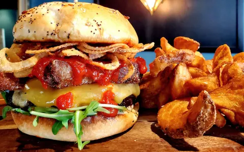 The Sasquatch Burger with fries.